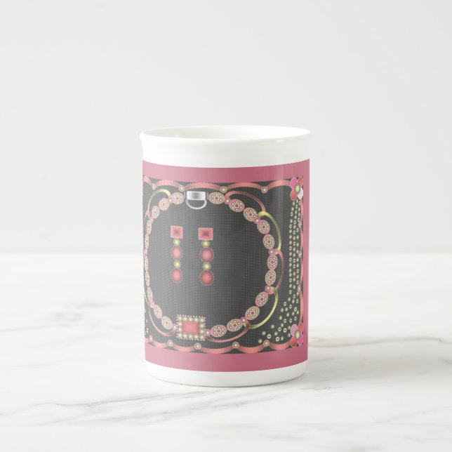 De Porcelana Caneca cor-de-rosa do design da jóia (Frente)