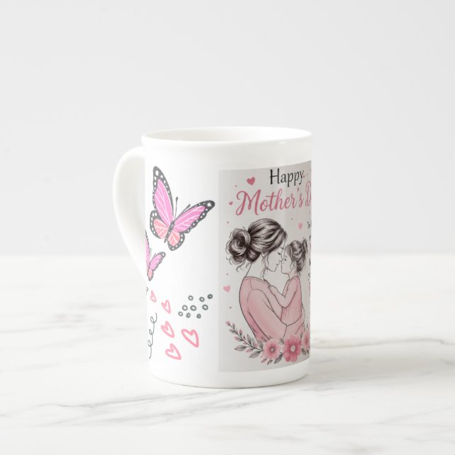 De Porcelana Caneca Dia das Mães Borboleta Feliz (Frente Esquerda)
