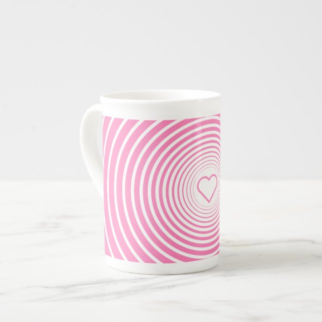 De Porcelana Caneca Rosa Romântica com Coração (Frente Esquerda)