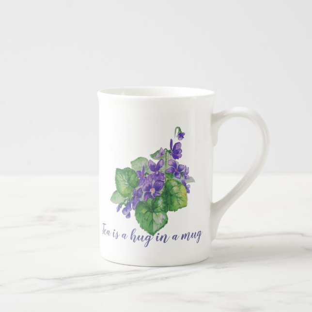 De Porcelana Chá é um abraço numa caneca Aquarela Flor Violeta (Direita)