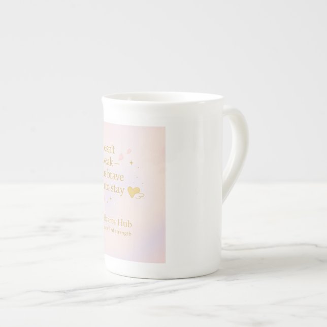 De Porcelana Coragem Suave – Caneca Pastel Inspiradora (Frente Esquerda)