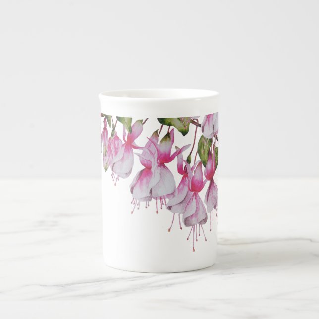 De Porcelana "Fuchsias Festivas" em uma caneca chinesa óssea (Frente)