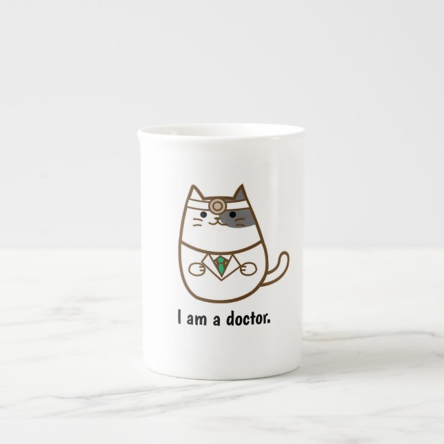 De Porcelana Gato bonito na caneca do uniforme do doutor (Frente)