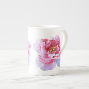 De Porcelana Osso cor-de-rosa China do copo da caneca da peôni