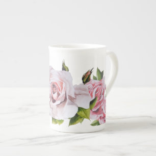 De Porcelana Rosas escultóricas em uma caneca chinesa óssea