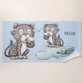 De Praia Choro Engraçado Gatos nome personalizado e toalha