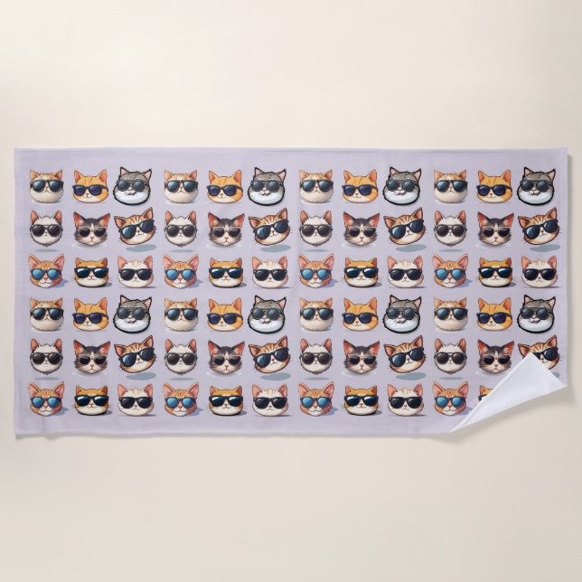 De Praia Feline Frenzy Light Purple Cat Theme Beach Toalha (Frente)