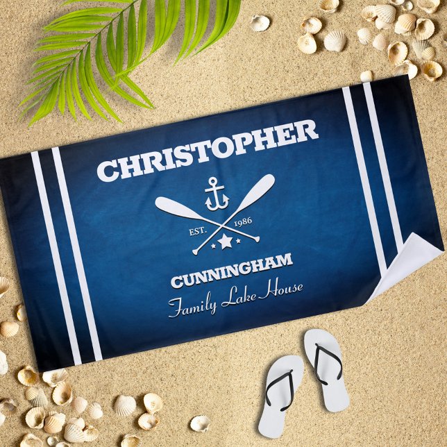 De Praia Marinho Tema Náutico Blue Stripes Beach Toalha (Criador carregado)