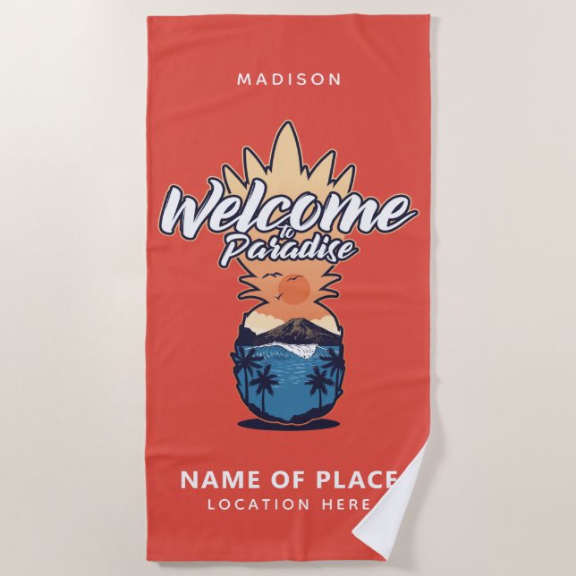 De Praia Pineapple Bem-vindo texto personalizado e toalha d (Frente)