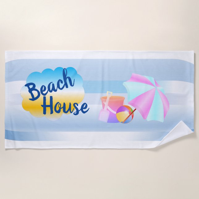 De Praia Toalha Blue and Pink Beach House (Frente)