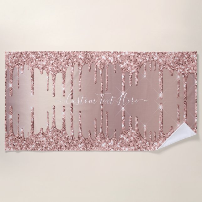 De Praia Toalha Glitter Beach rosa Dourada com Texto Person (Frente)