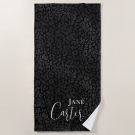 De Praia Toalha Negra-Leopardo Preta Personalizada