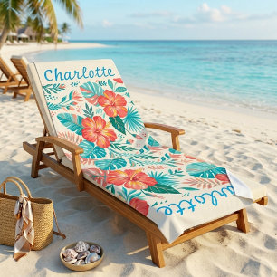 De Praia Toalha Personalizada Floral Tropical Hibisco Azul 