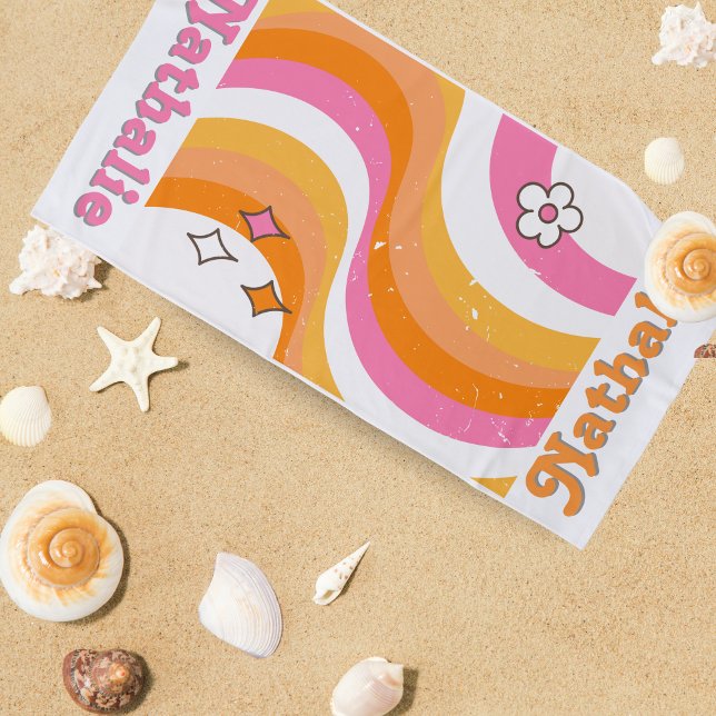 De Praia Toalha Retro Beach Personalizada com Nome - Person (`Personalized Retro Beach Towel with Name - Custom Gift 🎁)