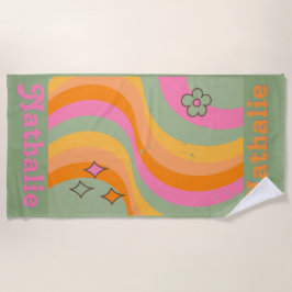 De Praia Toalha Retro Beach Personalizada com Nome - Verde