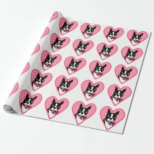De Presente Boston Terrier ama papel cor-de-rosa ondulando