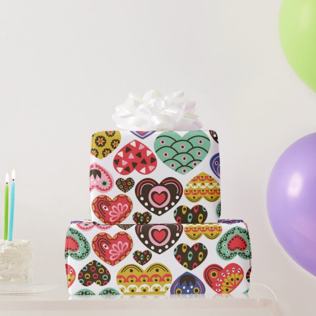 De Presente Corações Coloridos embrulhando papel (Presentes para festas)