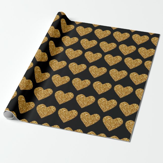 De Presente Dourado brilho Corações Enrolando Papel (Desenrolado)
