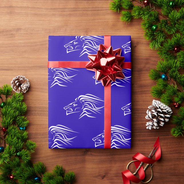De Presente Executando Leões Enrolando Papel nas Cores - Azul (Presente de Natal)