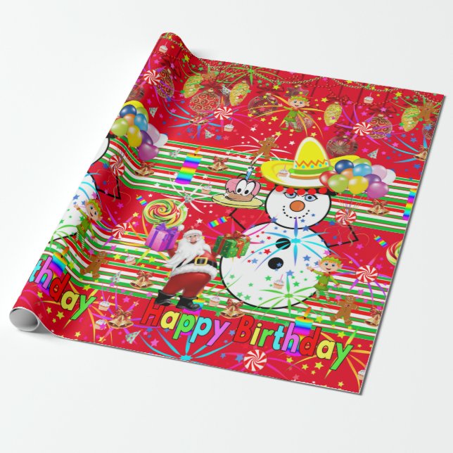 De Presente Feliz Aniversário A Molhar Papel Snowman (Desenrolado)