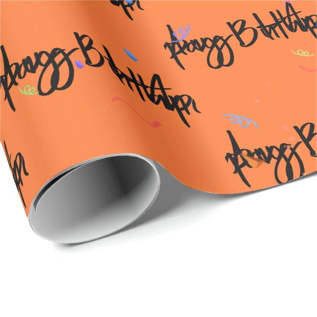 De Presente Feliz Aniversário Confetti sobre o Papel Laranja (Ponta do rolo)