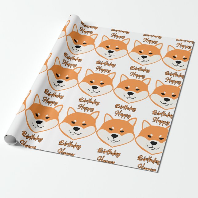 De Presente Feliz Aniversário Shiba Inu Papel Original (Desenrolado)