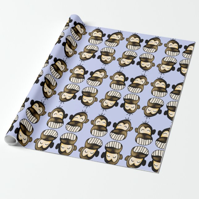 De Presente Feliz macaco embrulhando papel (Desenrolado)