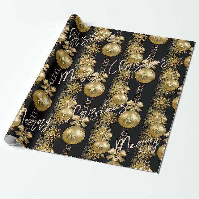 De Presente Feliz Natal Esfregando Papel Dourado Esferas Preta (Desenrolado)