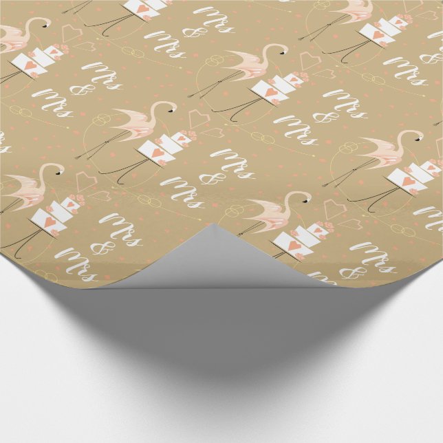De Presente Flamingo Wedding papel embrulho Sra. & Sra. (Ponta)