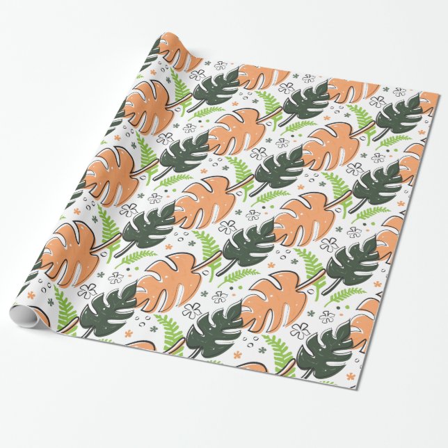 De Presente folhas tropicais que embrulham papel (Desenrolado)