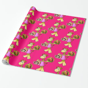 De Presente Papel Brilhante, Girafa Rosa Floral