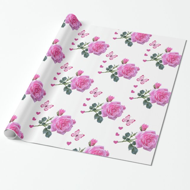 De Presente Papel Brilhante Luminoso, Borboleta Floral Rosa Ro (Desenrolado)