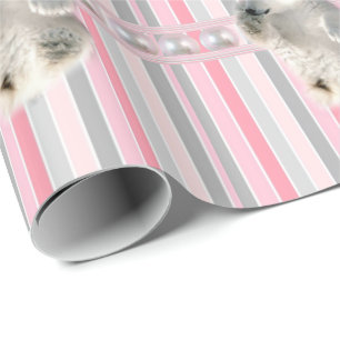 De Presente Papel Brilhante Papel Polar Urso Rosa Stripe