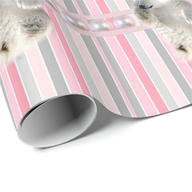 De Presente Papel Brilhante Papel Polar Urso Rosa Stripe (Ponta do rolo)