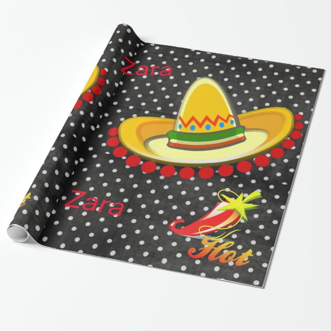 De Presente Papel Brilhante, Pimenta Polkadot BlackWhite (Desenrolado)