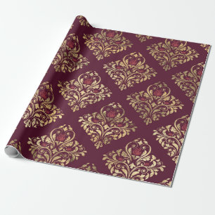 De Presente Papel Damasco Vermelho e Dourado Vintage Paris Bor