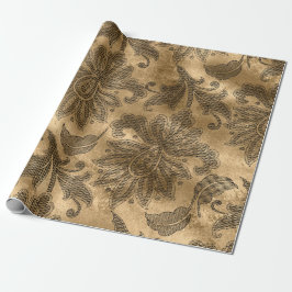 De Presente Papel Damask com Folha Dourada e Preta