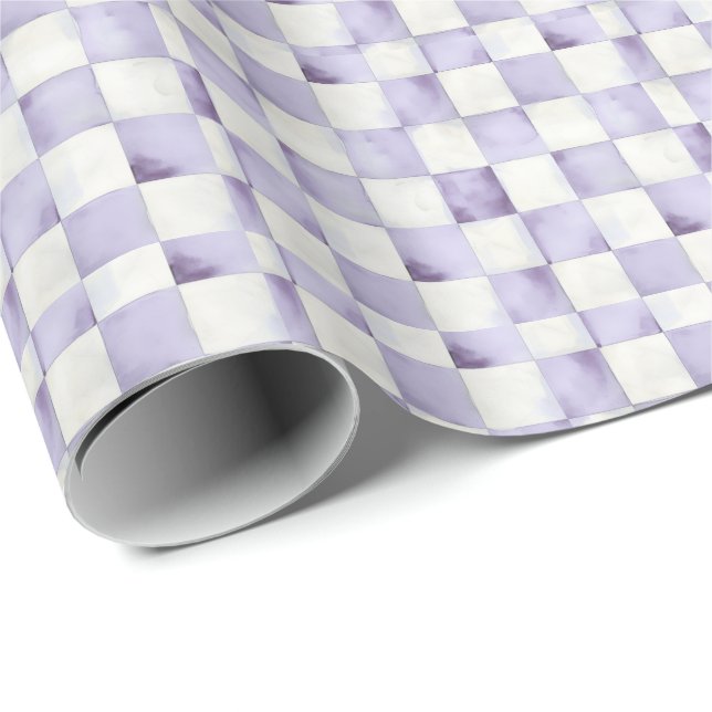 De Presente Papel Decorativo para Presentes Xadrez Roxo (Ponta do rolo)