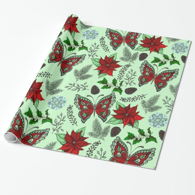 De Presente Papel do envoltório do azevinho da poinsétia da (Desenrolado)