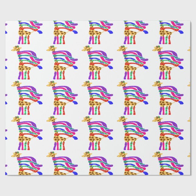 De Presente Papel do envoltório do girafa do Natal feliz (Aberto)