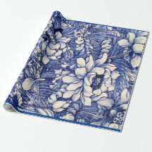 Papel embebido IMPRESSÃO FLORAL JAPONÊS EM AZUL
