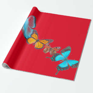 De Presente Papel embrulhado vermelho com borboletas