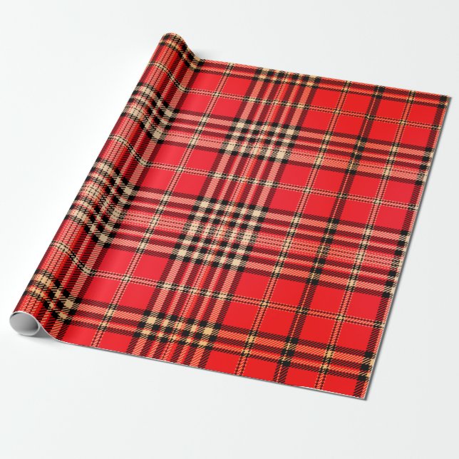De Presente Papel Festivo Red Tartan (Desenrolado)