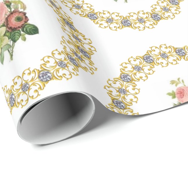 De Presente Papel Floral Brilhante para Embrulho (Ponta do rolo)