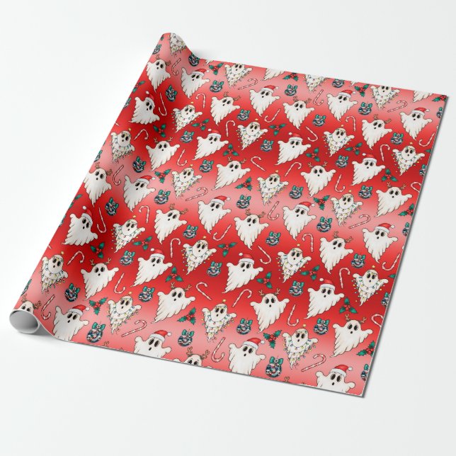 De Presente Papel Ghost Gothic Wraping no Natal Vermelho (Desenrolado)
