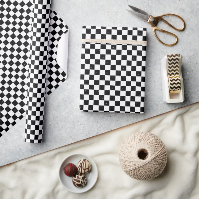 De Presente Papel Glamouroso Preto com Brilho e Xadrez Branco (Artesanato)