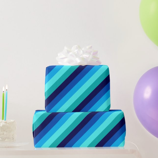 De Presente Papel Icy Blue Teal Stripes (Presentes para festas)