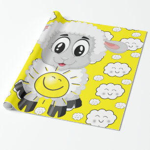 De Presente Papel Luminoso Para Envolver, Nuvens Amarelas Ovel