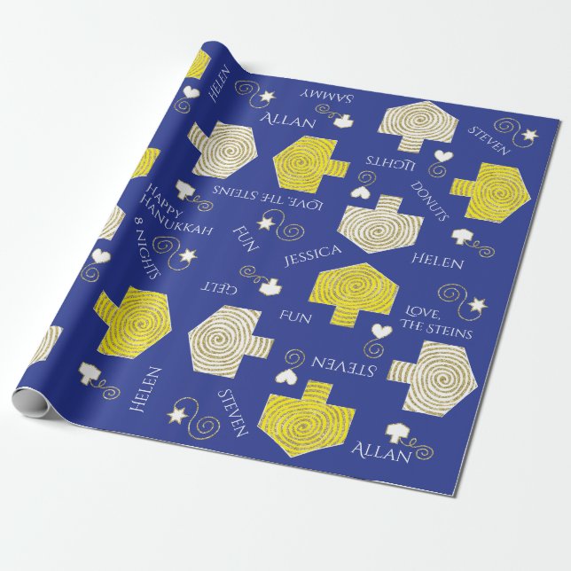 De Presente Papel personalizado "Dreidels" Chanukah (Desenrolado)