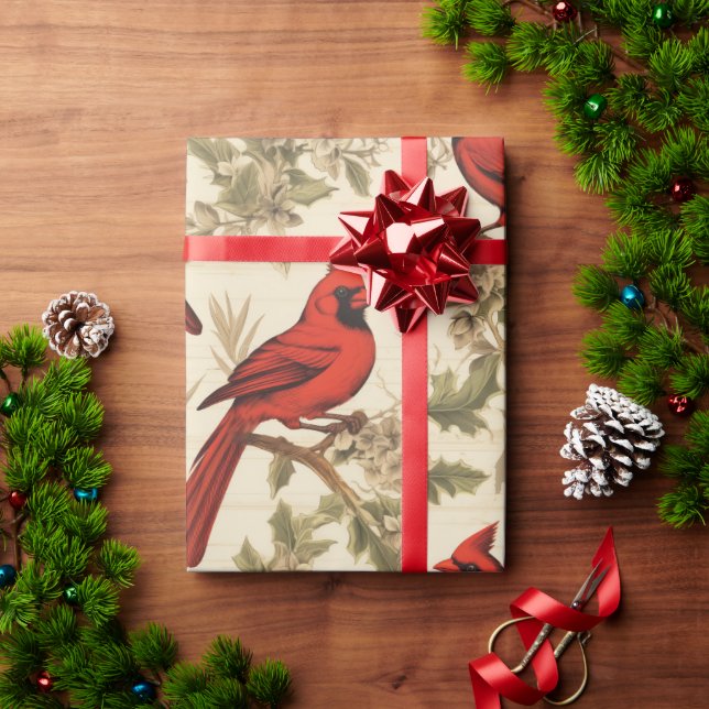 De Presente Papel Vintage Cardinal Design Wraping (Presente de Natal)